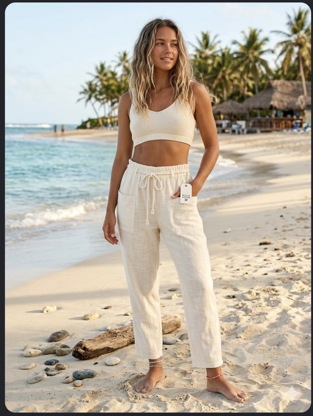 Billabong | Cream Drawstring Linen Pants